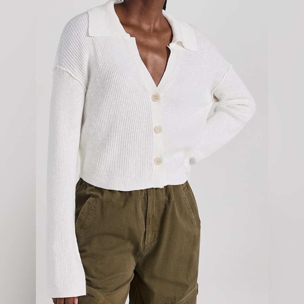 Free People Ella Collared Cardigan in White, size Medium